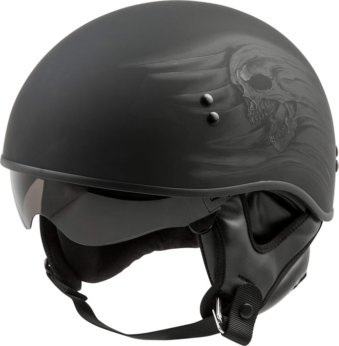 GMAX HH-65 Naked Motorcycle Street Half Helmet (Bravery Matte Black/Red/White/Blue, X-Small)