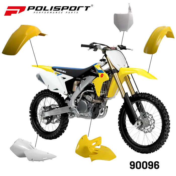 Polisport Full Plastic Kit for Suzuki RMZ250 (2004-2006) OEM Quality Restyling Kit with Superior Fit, Flexibility, and Durability (Yellow/White)