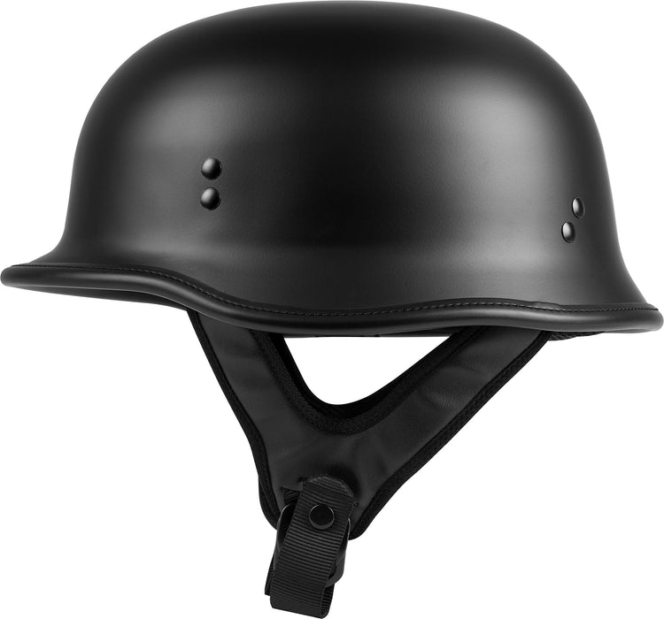 Highway 21 Motorcycle 9mm Half Helmet (German Style) (Matte Black, Large)