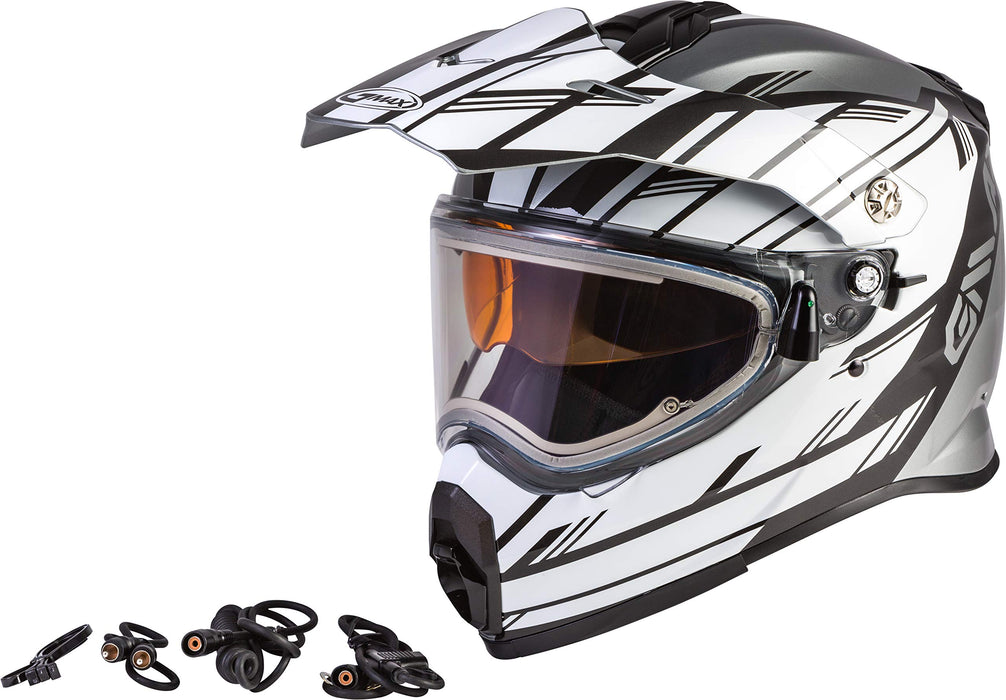 Gmax AT-21S Adventure Epic Adult Snowmobile Helmet - Silver/White/Black/X-Small