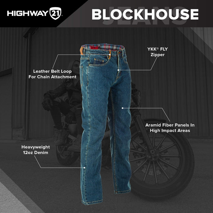 Highway 21 Men's Motorcycle Blockhouse Jeans (Oxford Blue, US 32 Tall)