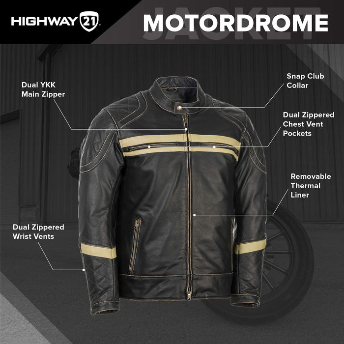 Highway 21 Men's Motorcycle Motordrome Jacket (Antique Black, 4X-Large)