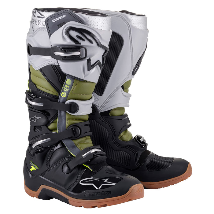 Alpinestars Tech 7 Enduro Boots Blk/Slvr/Mltry Grn Sz 14 (2012114-1916-14)