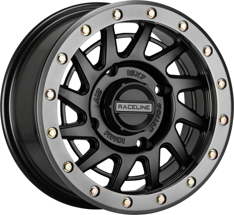 Raceline A12BG-57037+38 Squad Beadlock Wheel - 15x7-6+1-4/137 - Black/Gunmetal