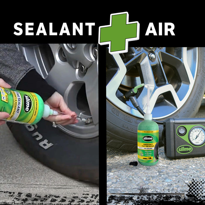 Slime 50107 Flat Tire Puncture Repair, Smart Spair, Emergency Kit for Car Tires, Includes Sealant and Tire Inflator Pump, Suitable for Cars and Other Highway Vehicles, 15 Min Fix