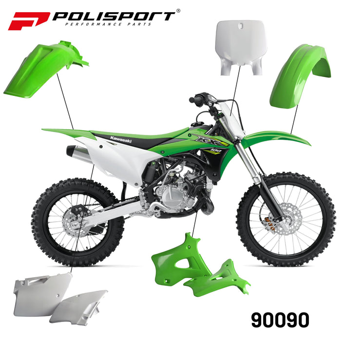 Polisport Full Plastic Kit for KX125/250 (2003-2008) OEM Quality Restyling Kit with Superior Fit, Flexibility, and Durability (Green/White)