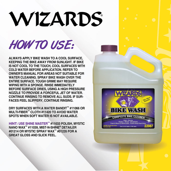 Wizards Bike Wash - Cleaner For Motorcycle Washing Kit - Quick Detailer for Bike Kit with Bug Remover - For Your Motorcycle Accessories and Detail Kit - 1 Gallon