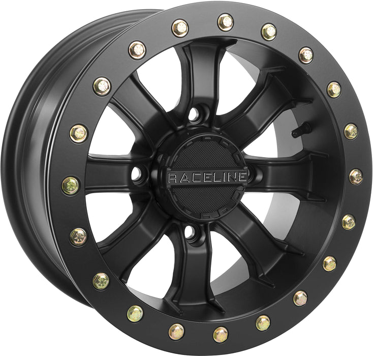 Raceline Mamba Blackout Beadlock Wheel (Front/Rear / 14X10 / 4/156 5+5) Compatible With 14-19 POLARIS RANRZR1000XE