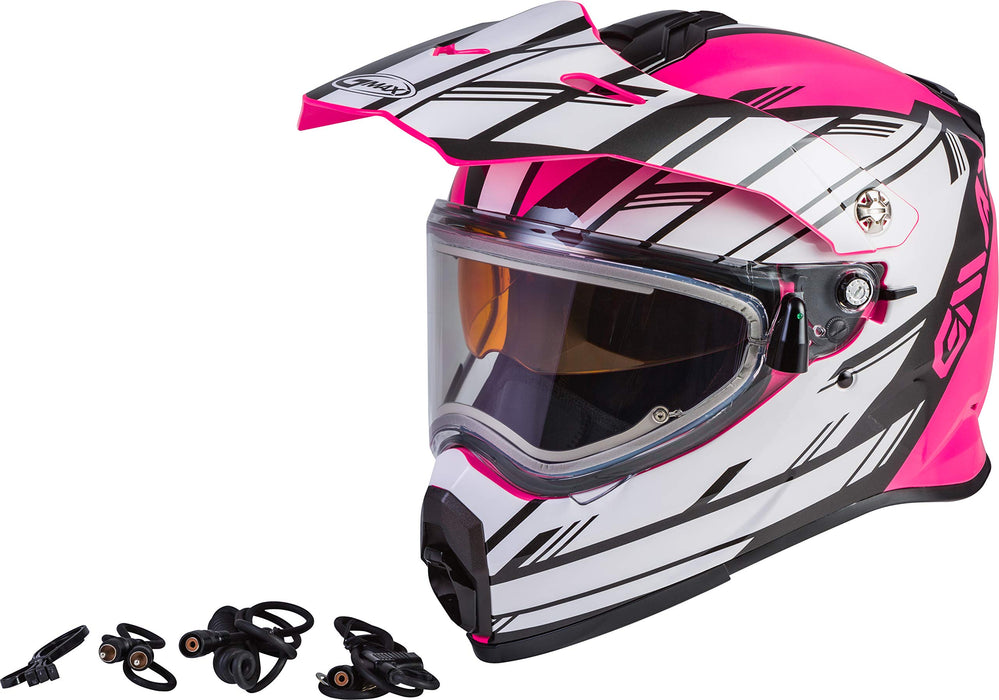 GMAX AT-21S Adventure Dual Lens Shield Snow Helmet (Pink/White/Black, X-Small)