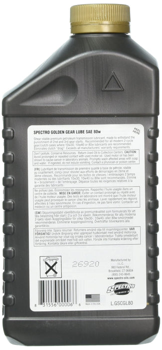 Spectro Oil Spectro L.GSCGL80 Golden Gear Lube 80w 2-Cycle Trans Oil, 1 Liter