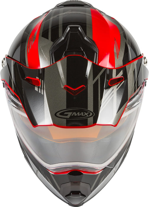 GMAX AT-21S Adventure Dual Lens Shield Snow Helmet (Red/Black/Silver, Youth Small)