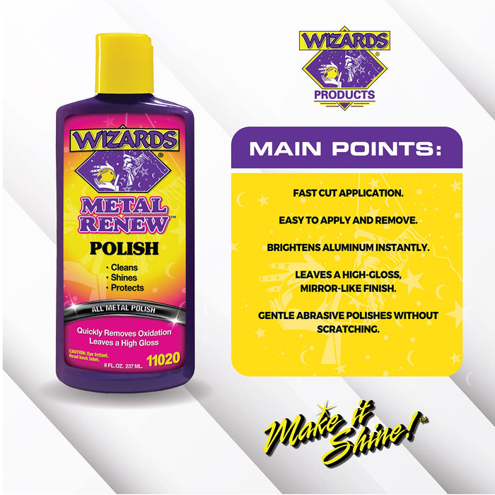 Wizards Metal Polish Cream Metal Renew - Cleans, Shines and Protects All Metals - Cream Fast-Cut Polish and Stainless Steel Cleaner - High Gloss Metal Polish - 8 oz