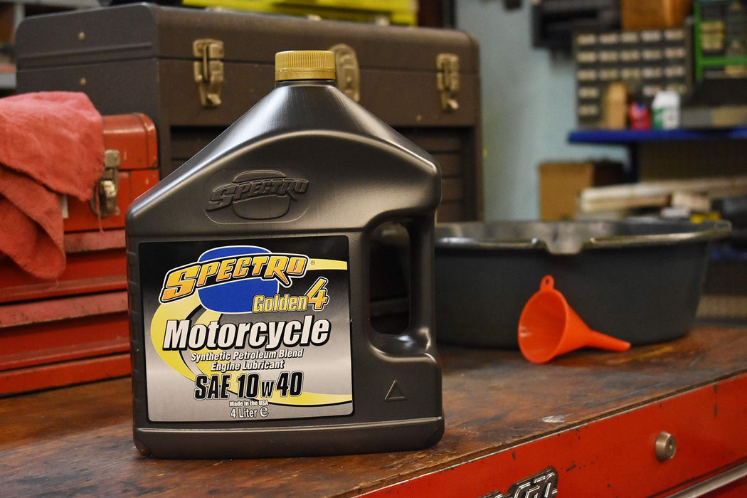 Spectro Golden 4 Synthetic Petroleum Blend Motorcycle Engine Lubricant 10w40 Oil - 4 Liters