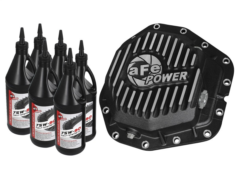 aFe Power Rear Diff Cover Black w/Machined Fins 17-19 Ford 6.7L (td) Dana M300-14 (Dually) w/ Oil 46-70382-WL