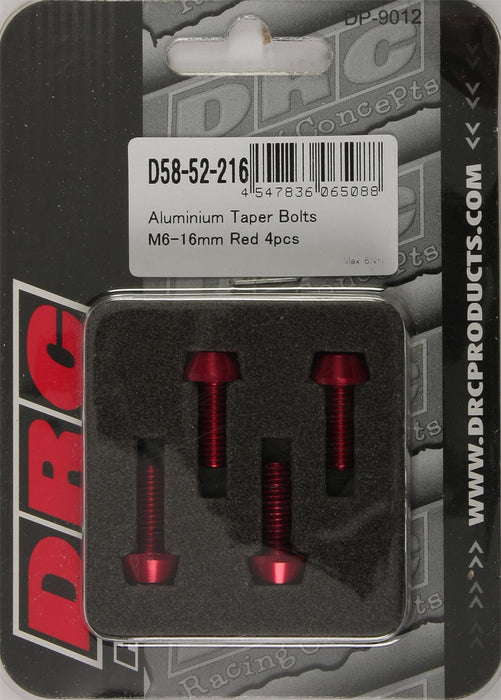 4/PC DRC ALUM M6 TAPER BOLTS 16MM RED