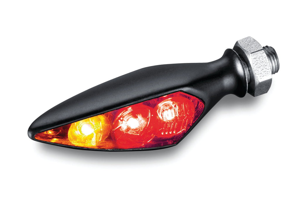 Kuryakyn 2855 Motorcycle Lighting Accessory: Kellermann Rhombus S DF Dark, LED Running/Turn Signal/Blinker/Brake Light with Smoke Lens, Red/Red/Amber, Rear Left, Satin Black, Pack of 1