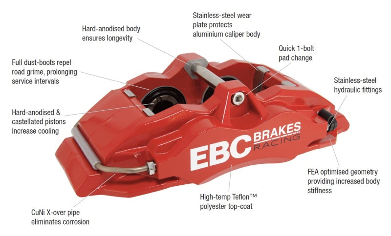 EBC Racing 92-00 BMW M3 (E36) Front Right Apollo-4 Red Caliper (for 330mm Rotor) BC4102RED-R