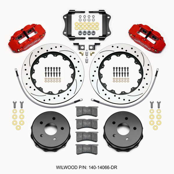 Wilwood Narrow Superlite 4R Rear Kit 14.00in Drilled Red 2007-up compatible with Jeep JK w/Lines 140-14066-DR