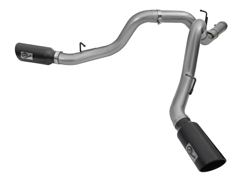 aFe LARGE Bore HD 4in Dual DPF-Back SS Exhaust w/Black Tip 16-17 GM Diesel Truck V8-6.6L (td) LML 49-44080-B