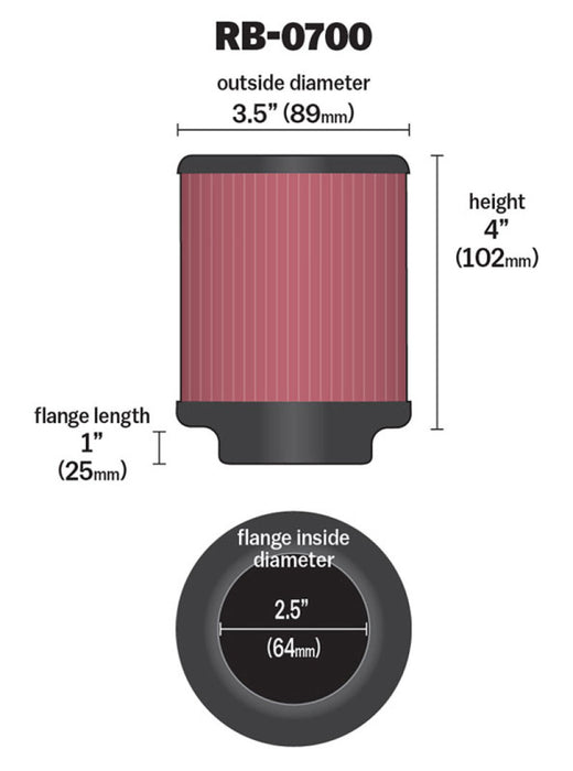 K&N Universal Rubber Filter 2.5 inch 5 Degree FLG 3.5 inch OD 4 inch Height RB-0700