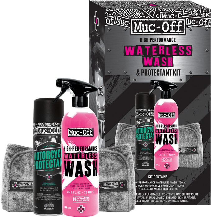 Muc-Off Motorcycle Waterless Wash & Protectant Kit - Motorcycle Cleaning Kit, Motorcycle Detailing Kit - Includes Waterless Wash and Protection Spray