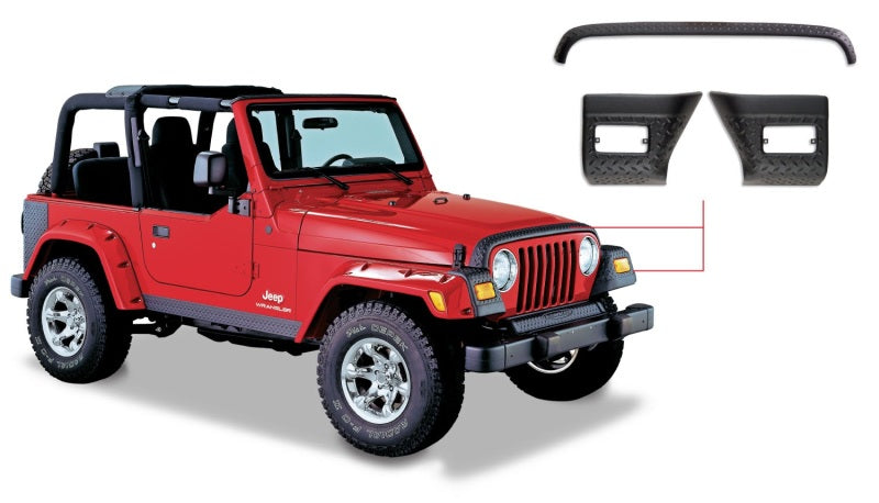 Bushwacker 97-06 compatible with Jeep Wrangler Trail Armor Hood Stone Guard and 2 Front Corners Black 14005