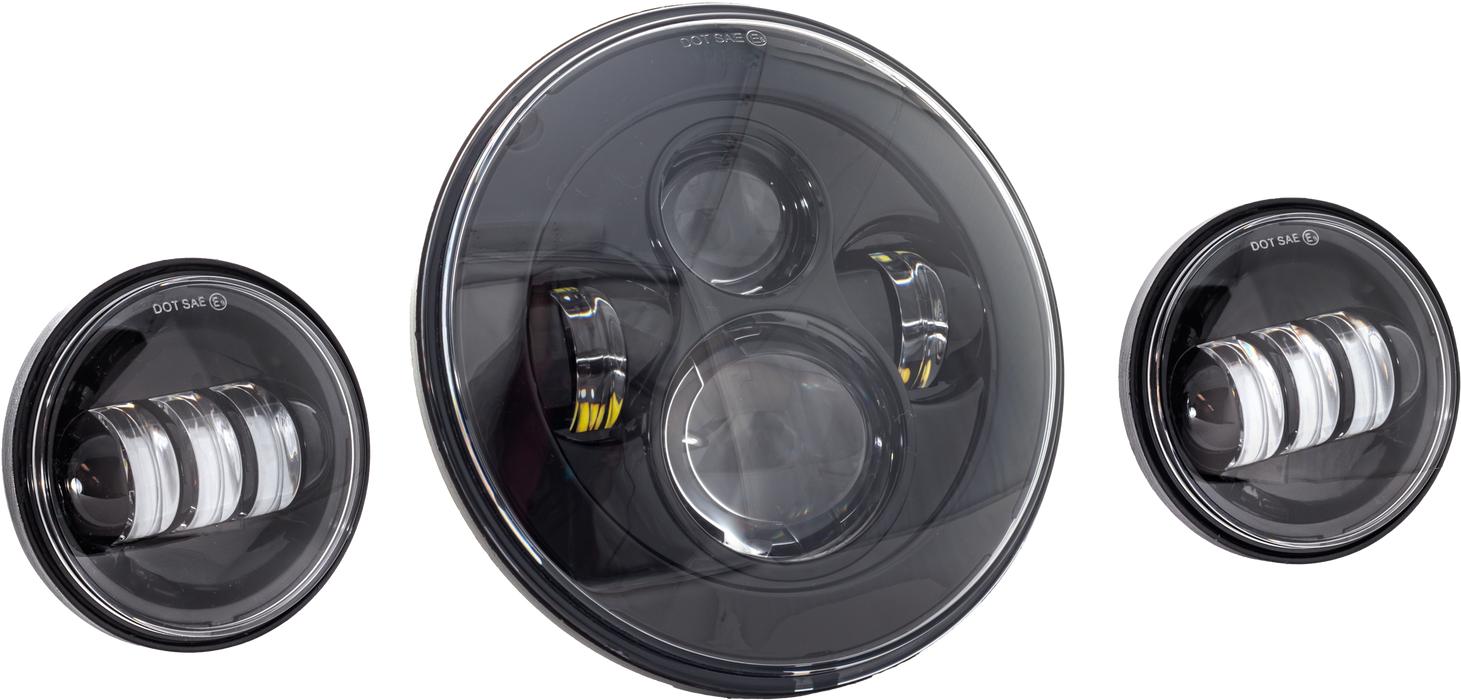 Letric Lighting Co. LLC-ILHK-7B 7in. LED Headlight with Passing Lamps for compatible with Indian - Black