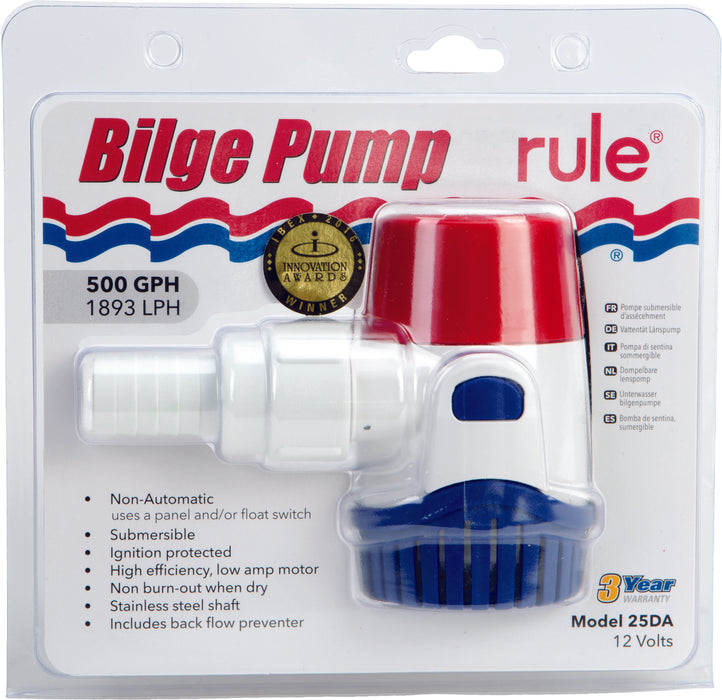 Rule 25DA Standard Bilge Pump 500GPH 12V