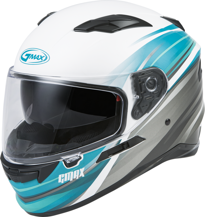 FF-98 Full-FACE Osmosis, Full-Face Motorcycle Helmet, DOT- and ECE- Approved for Street Riding and More (Matte White/Teal/Grey, X-Small)