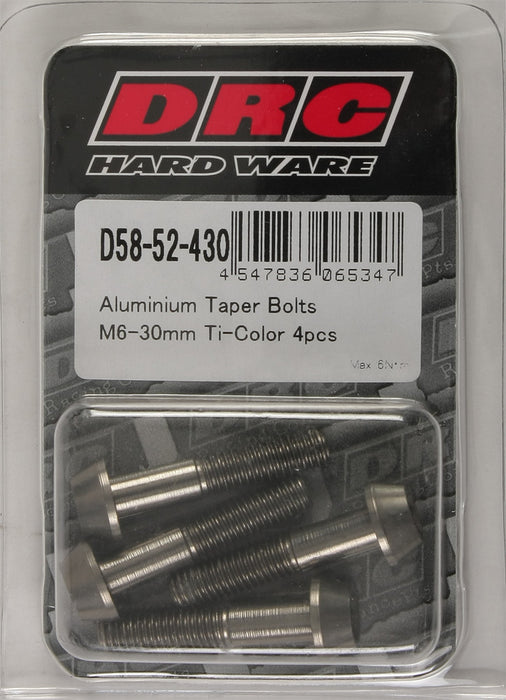 4/PC DRC ALUM M6 TAPER BOLTS 30MM TI-COLOR