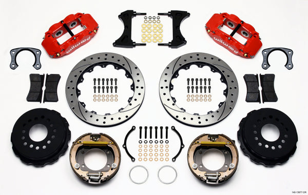 Wilwood Narrow Superlite 4R Rear P-Brk Kit 12.88in Drill Red Big Ford New Style 140-13677-DR