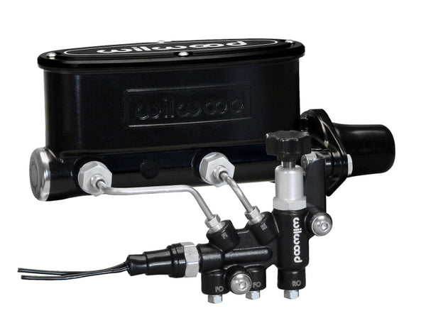 Wilwood HV Tandem M/C Kit w L/H Bracket & Prop Valve 1 1/8in Bore Black 261-13270-BK