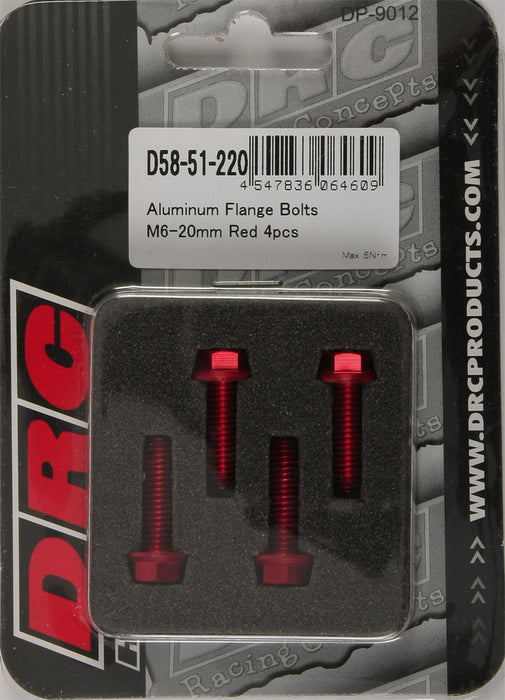 DRC Aluminum Flange Bolts Red 6x20mm 4 Pack D58-51-220