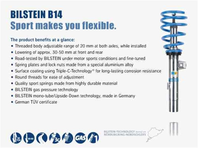 Bilstein B14 2008 Audi TT Quattro Base Front and Rear Suspension Kit 47-138896