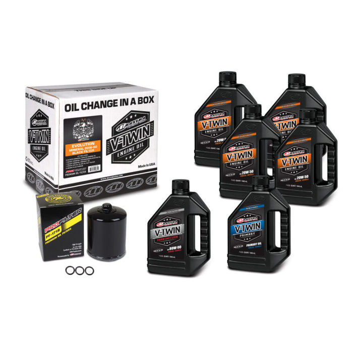 Maxima V-Twin Oil Change Kit Mineral w/ Black Filter Evolution 90-069016PB