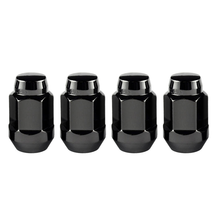 McGard Hex Lug Nut (Cone Seat Bulge Style) M14X1.5 / 22mm Hex / 1.635in. Length (4-Pack) Black 64074