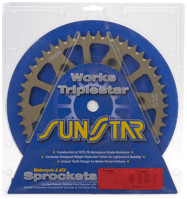 Sunstar 5-355947 Works Triplestar 47-Teeth 520 Chain Size Rear Aluminum Sprocket