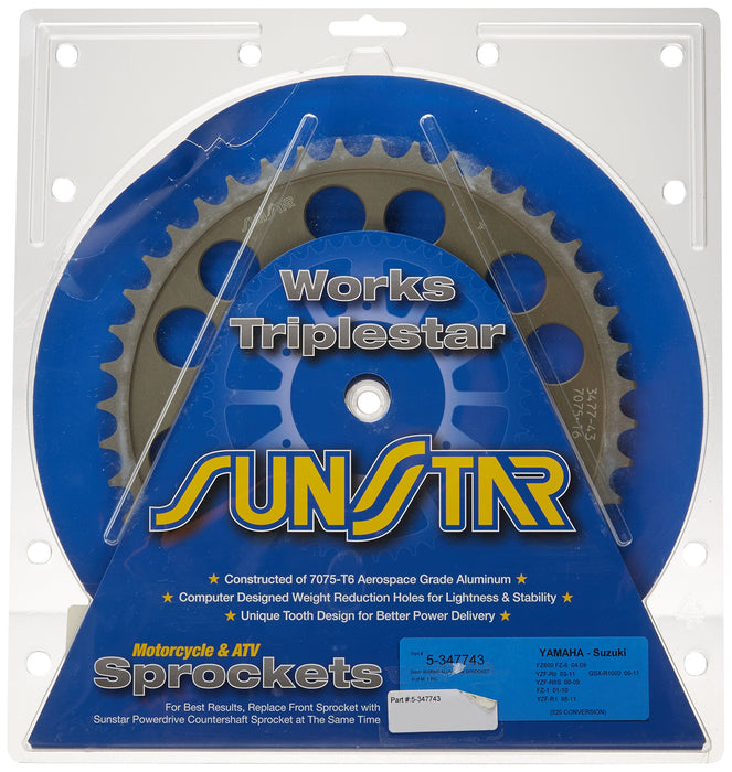 Sunstar 5-347743 Works Triplestar 43-Teeth 520 Chain Size Rear Aluminum Sprocket