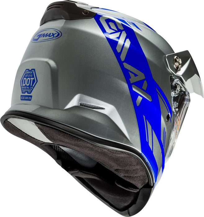 GMAX AT-21S Adventure Dual Lens Shield Snow Helmet (Silver/Blue, Large)