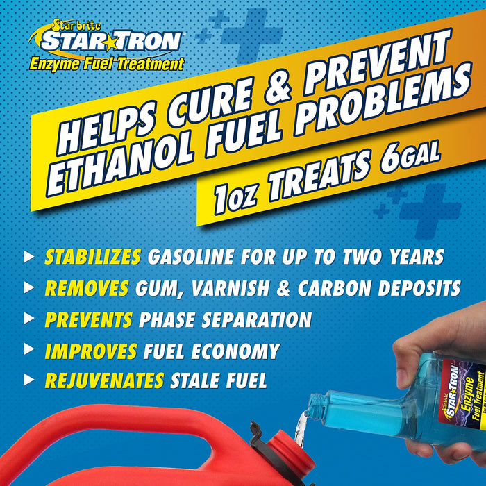 STAR BRITE Star Tron Enzyme Fuel Treatment, Small Engine Formula, 8 Fl Oz - Treats up to 48 Gals - Gas Additive Rejuvenates & Stabilizes Old Gasoline, Cures & Prevents Ethanol Problems (14308) , Blue