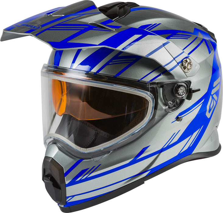 GMAX AT-21S Adventure Dual Lens Shield Snow Helmet (Silver/Blue, Large)