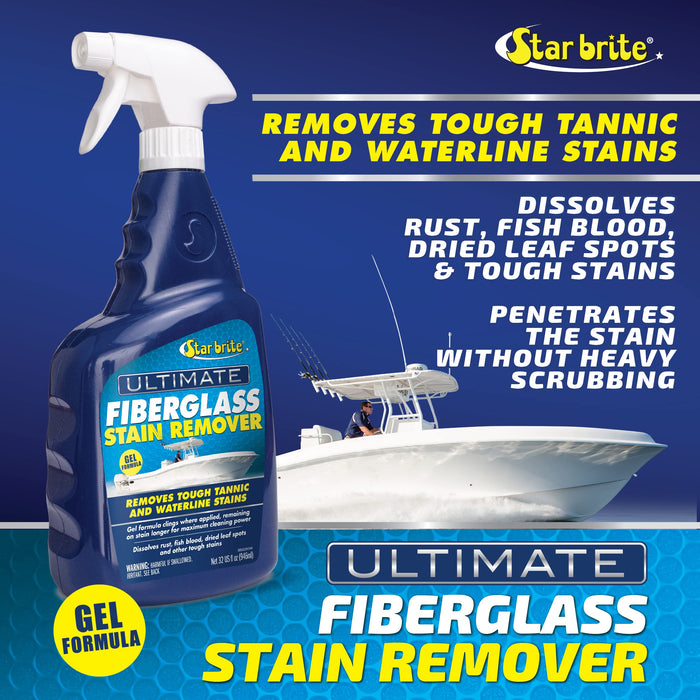 STAR BRITE Ultimate Fiberglass Stain Remover 16 OZ - Easy-to-Use Marine Grade Solution to Eliminate Tough Rust, Leaf & Waterline Stains for Boats and More - Maximum Cleaning Power Gel Spray (098916)