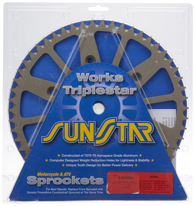 Sunstar 5-355954 Works Triplestar 54-Teeth 520 Chain Size Rear Aluminum Sprocket