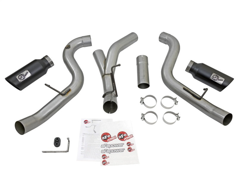 aFe LARGE Bore HD 4in Dual DPF-Back SS Exhaust w/Black Tip 16-17 GM Diesel Truck V8-6.6L (td) LML 49-44080-B