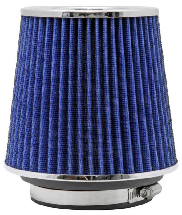 K&N Universal Air Filter Chrome Round Tapered Blue 4in Flange ID x 1.125in Flange Length x 5.5in H RG-1001BL