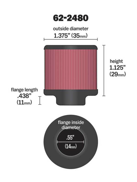 K&N Rubber Base Crankcase Vent Filter 0.55in Flange ID 1.375in OD 1.125in Height 62-2480