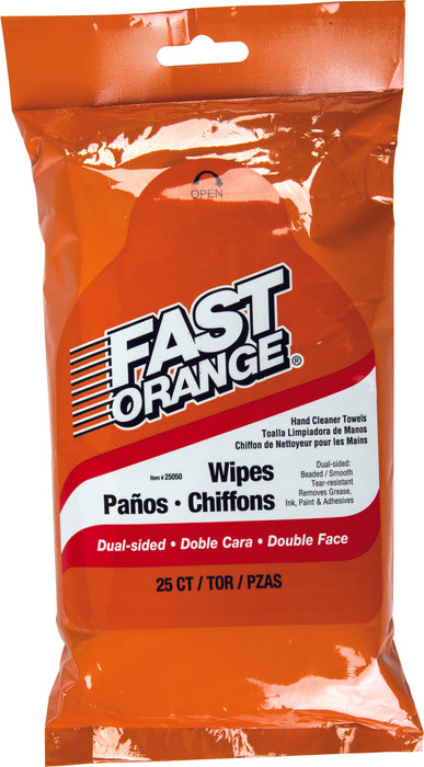 Fast Orange 25050 Hand Cleaner Wipes, Mechanic Wipes For Auto Shop, Heavy Duty Wipes, Removes Grease, Oil, Exhaust Fumes From Hands And Skin, 25 Count