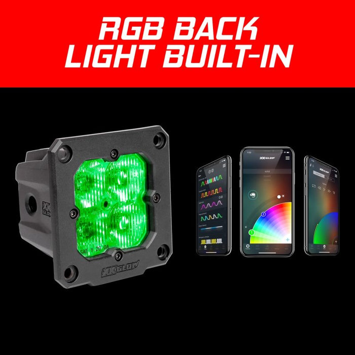 XK Glow Flush Mount XKchrome 20w LED Cube Light w/ RGB Accent Light Kit w/ Cntrlr- Driving Beam 2pc XK065002-D-KIT