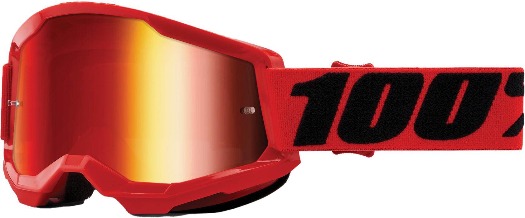 100% Strata 2 Motocross & Mountain Bike Goggles - MX and MTB Racing Protective Eyewear (Red - Mirror Red Lens)