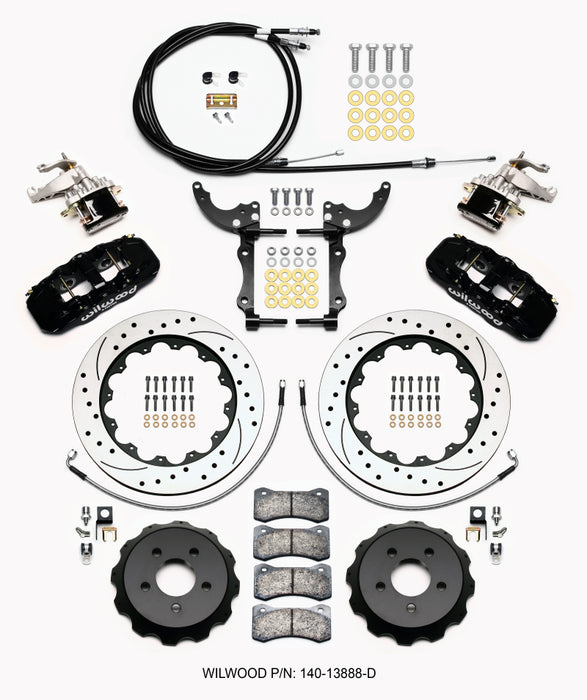 Wilwood AERO4 / MC4 Rear Kit 14.00 Drilled 2015-Up Mustang w/Lines & Cables 140-13888-D